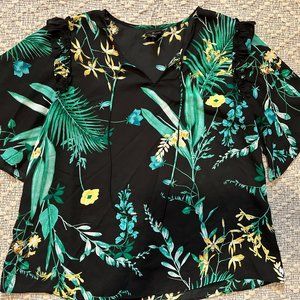 Bright Floral Tropical Blouse Business Casual